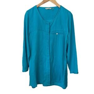 Soft Surroundings Shirt Dress Womens Size PL Blue 100% Tencel Button‎ Up Tunic